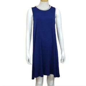 Karl Lagerfeld Paris Dress 10 Blue Sleeveless Shift Jeweled Neckline